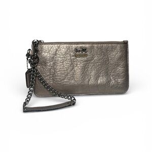 Coach Metallic Pewter Leather Wristlet w/ Dusty GUC!